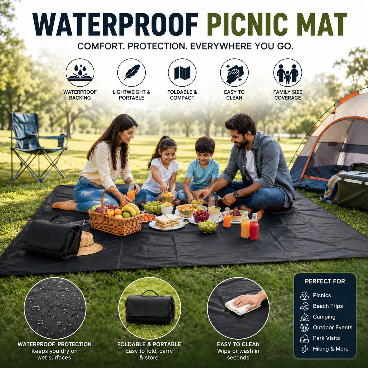 Waterproof Picnic Mat – Foldable Outdoor Camping Blanket