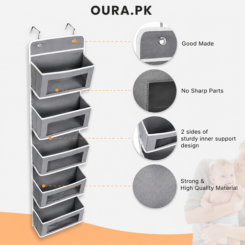 Over Door Hanging Organizer – 5 Pocket Storage Bag