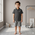 Boys Premium Polo Summer Co-Ord Set – Black & Grey