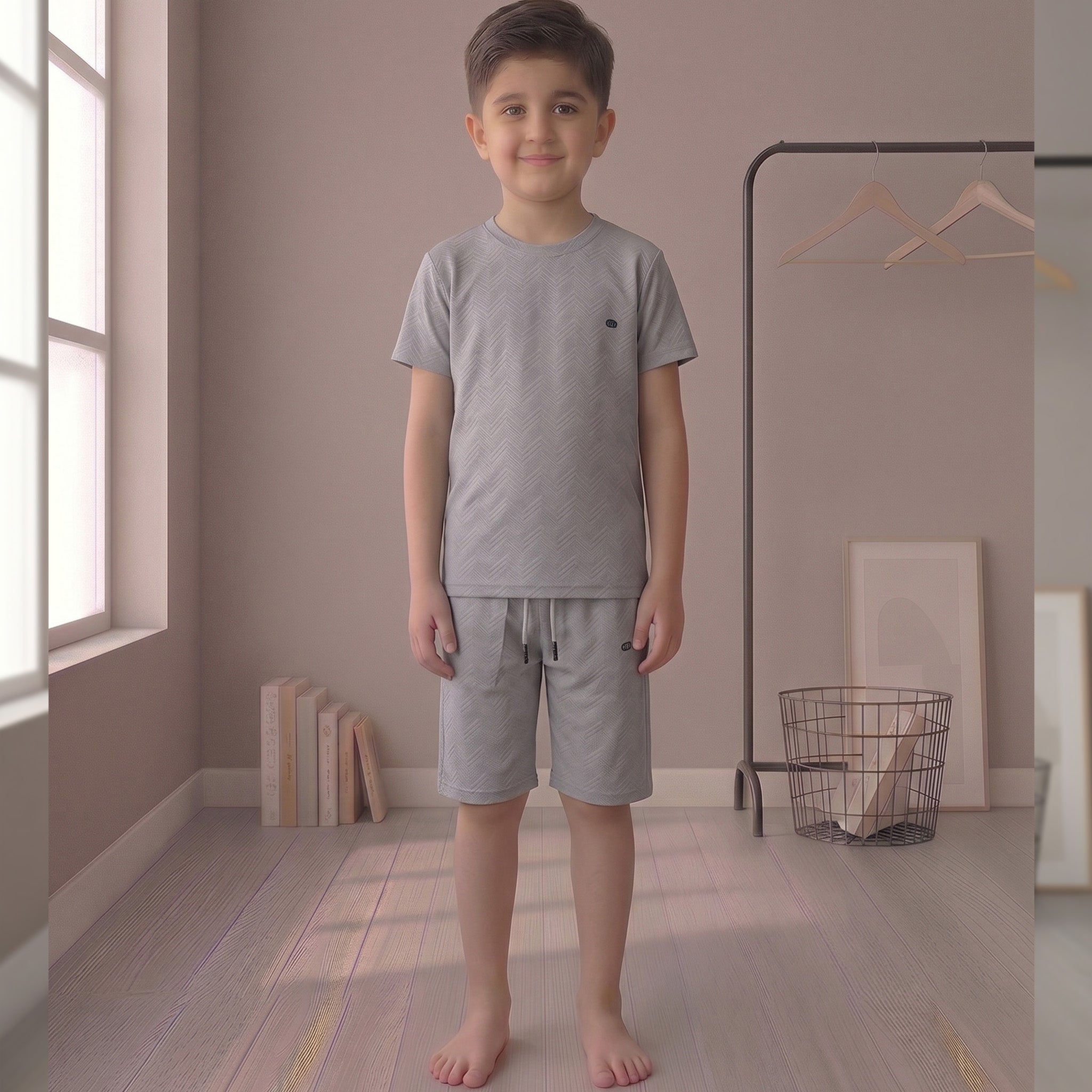 Boys Premium Light Grey Summer Co-Ord Set – 2 Piece