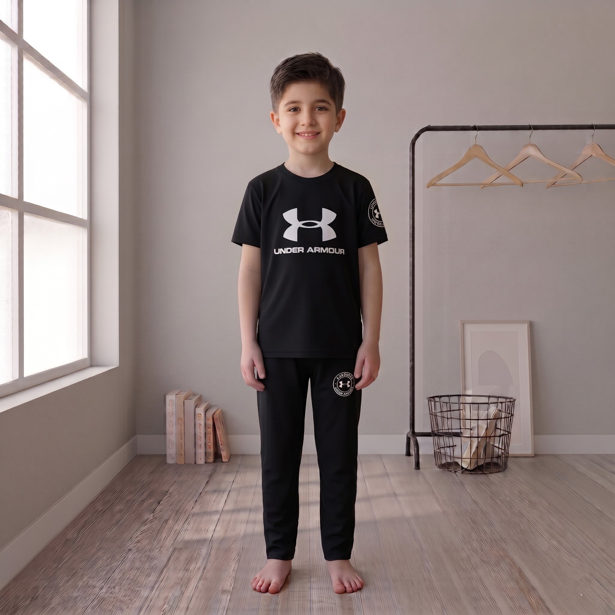 Boys Premium Dry Fit Sports Tracksuit – Black 2 Piece Set