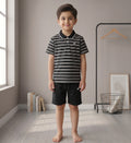 Boys Black Striped Polo Shirt & Shorts Set – Premium 2 Piece Summer Outfit