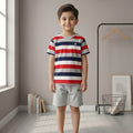 Boys Red & Navy Striped T-Shirt & Shorts Set – Premium 2 Piece Summer Outfit