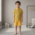 Boys Mustard Yellow Striped Polo Shirt & Shorts Set – Premium 2 Piece Summer Outfit