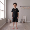 Boys Premium Black Summer Co-Ord Set – Gold Print 2 Piece