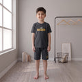 Boys Premium Charcoal Grey Summer Co-Ord Set – Gold Print